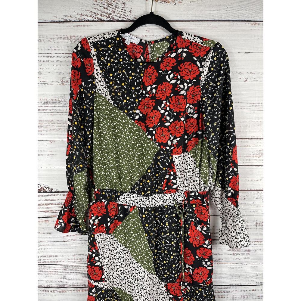 Libby Edelman Dress Women's SZ S Multi Patchwork Floral Boho Midi Long Sleeve Be - Picture 2 of 11
